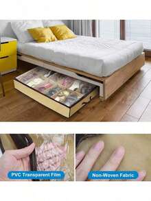 1pc/2pcs/3pcs Retro Cloth Shoes Storage Box, 12-Bed Storage Box, Waterproof, Dustproof, Moisture-Proof, Multi-Purpose Rectangular Shoe Rack, With Transparent Window, Under-Bed Storage Storage Supplies, Used For Kitchen Living Room Bedroom Storage. - Beige - View 6