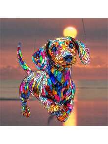 1 件亚克力腊肠犬窗饰 - 彩色塑料亚克力腊肠犬捕光器，动物主题墙饰，卧室、厨房、户外花园家居装饰，爱狗人士的乔迁礼物