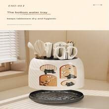 1 rotierender Küchenmesserhalter mit Utensilienaufbewahrung – Arbeitsplatten-Organizer für Messer, Gabeln und Essstäbchen, Braun, Weiß