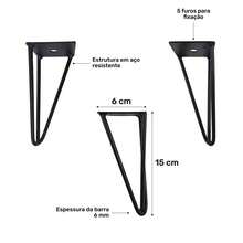 Kit 08 Pés Hairpin Legs 15cm Aramado de Aço Triplo Para Móveis e Estofados - Desk Design