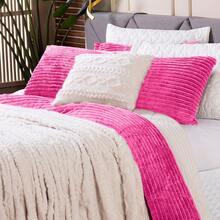 Denver QUEEN Double-Sided Ribbed Blanket Kit 3 Pieces - Comforter Set Blanket In Warm, Soft, Ribbed Microfiber Blanket Winter Decoration Striped Blanket - Rosa Fucsia - Ver 5