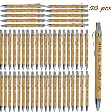 100pcs Customizable Retractable Bamboo Ball Pens - Personalized Engraving, Medium Black Ink, High Quality Smooth Writing, Suitable For Office, Events, Gifts And Art Projects, Stationery