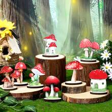 8 pièces Décorations de fête en bois en forme de champignon, décoration de fée de la forêt, idéal pour l'anniversaire de camping en forêt - Multicolore 3 - Voir 4