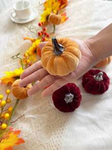 6PCS Autumn Artificial Velvet Pumpkin Flocking Foam Pumpkin For Family Farmhouse Halloween Harvest Day Thanksgiving Day Seasonal Festival Decoration Home Decor Halloween Decor Fall Decor Room Decor Autumn Decor