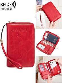 MIYIN RFID Blocking Passport Cover Card Holder With Card Slot ID Window,Solid Color PU Letter&Airplane Pattern Portable Passport Clip Ticket Clip Bank Card Bag Versatile Zippered Mobile Phone Travel Passport Wallet For Men And Women, With Wrist Strap,For Travel Flight Go Abroad For Business,Passport Holder Passport Case Passport Bag Travel Accessories Travel Essentials Back To School Stuff - Multicolor - View 22