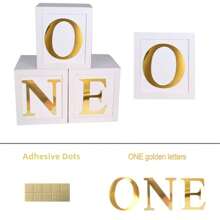 适合女孩或男孩的第一个生日装饰，3 个 ONE 气球盒，适合 1 岁女孩生日装饰，婴儿立方体积木派对装饰，带有一个字母