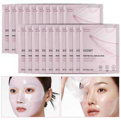 Xioimy 20pcs Salmon Pink Collagen Jelly Face Mask Set, Moisturizing, Firming, Brightening For All Skin Types, Day & Night Use, Enriched With Salmon DNA