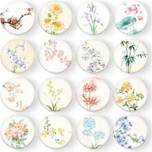 1/16pcs Chinese Art Flower Fridge Magnets, Decorative Magnetic Board Stickers For Refrigerator, Cabinets, Whiteboards, Offices, Schools, Festival Gifts