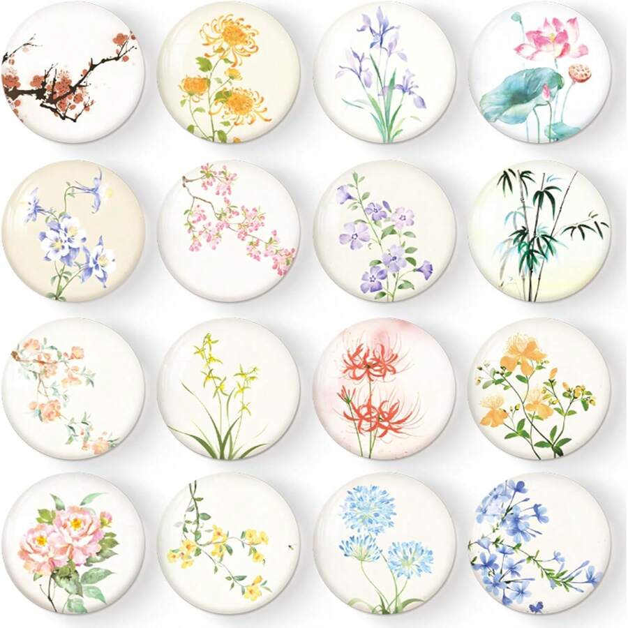 1/16pcs Chinese Art Flower Fridge Magnets, Decorative Magnetic Board Stickers For Refrigerator, Cabinets, Whiteboards, Offices, Schools, Festival Gifts