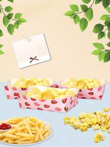 10pcs/20pcs/50pcs Strawberry Paper Food Trays Pink Red Berry Fruit Food Boats Disposable Serving Tray Bowl Holder Strawberry Snack Bowl Disposable Berry Dessert Boats For Wedding Strawberry Themed Shortcake Berry First Birthday Party Supplies Favors Decoration - Multicolor - View 4