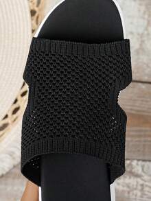 Dép nữ đế dày dệt kim kiểu dáng thể thao mùa xuân/hè 2026 mới, dép đế xuồng liền thân thoáng khí thoải mái kiểu đi biển. - màu đen - Xem 6