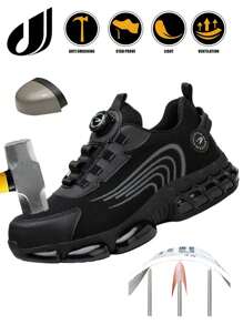 Sapatos de Segurança com Biqueira de Aço Leve, Tênis de Trabalho para Homens, Botão Rotativo Fácil de Usar, Botas de Segurança para Trabalho Respiráveis, Sapatos de Trabalho Esportivos para Homens, Botas, Sapatos de Segurança para Homens, Botas de Segurança Anti-Perfuração com Biqueira de Aço, Tênis de Segurança Anti-Perfuração Masculinos