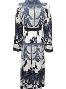 Front Button Closure Long Sleeve Tie-Front Ombre Floral Printed Casual Abaya Dress,Vacation Outfit,Boho Outfit,Bohemian