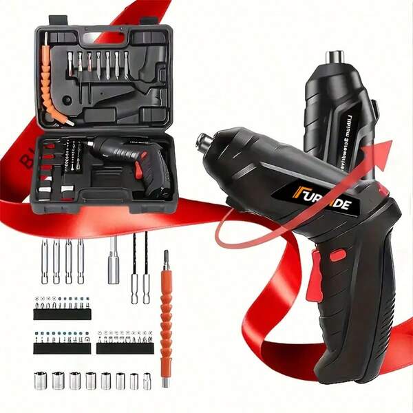 47 PIEZAS Destornillador eléctrico multifuncional, juego de minitaladro eléctrico, regalo de manguera y varios tipos de tornillos, cabezal de batería, interruptor de rotación positivo y reversible, herramientas de reparación del hogar, fácil de transportar, herramienta perfecta para manitas y mecánicos