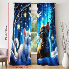 2 件可爱小猫窗帘 - 俏皮猫咪设计，蓝色窗帘和闪烁灯光，耐用涤纶面料，半透明，适用于客厅或卧室装饰（不含杆），卧室窗帘 | 猫咪主题装饰 | 杆袋风格，客厅窗帘 - 彩色 - 查看 19