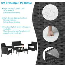 Conjunto de conversación para exteriores de 4 piezas de ratán negro con cojines, conjunto de conversación para patio, conjunto de sofá de ratán para jardín, terraza - D - Ver 4