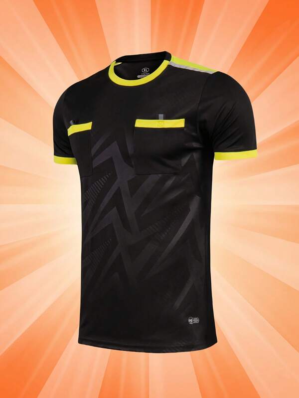 Herren Sport Schiedsrichter Uniform, Fußball, Badminton, Tischtennis Sport Training Laufen Komfortables Sport T-Shirt mit Tasche, atmungsaktives Kurzarm T Shirt