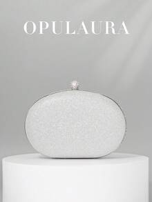 OpulAura 1件装闪亮银色奢华水钻装饰女士手提包，时尚水钻点缀晚宴手拿包，配金属链，适合正式场合、派对、婚礼、生日、情人节礼物 - 銀色 - 查看 3
