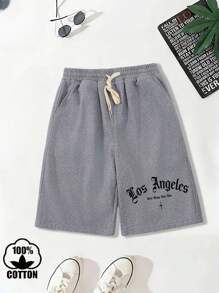 Pantaloncini da uomo in cotone basic, stampa in stile città americana, stile college con blocchi di colore a coste, nuovi pantaloncini da uomo morbidi e traspiranti, primavera ed estate, set da due pezzi grigio floreale.