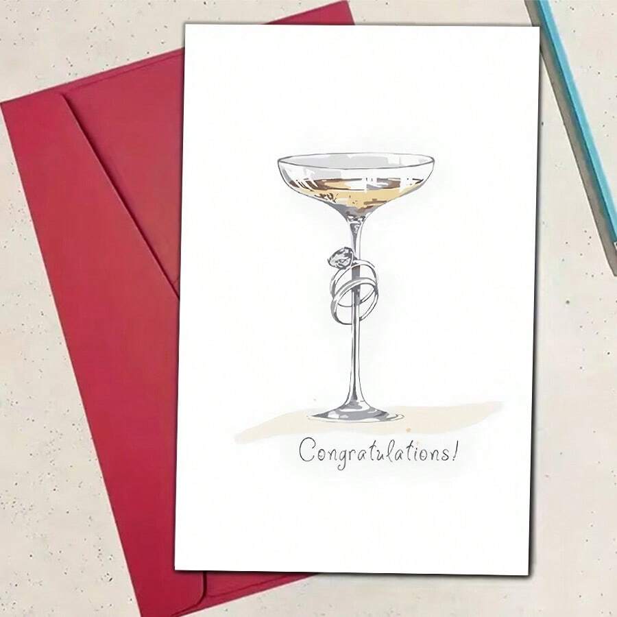 1 件祝贺婚礼订婚卡优雅香槟酒杯带戒指完美礼物送给新婚夫妇朋友新娘送礼会或周年庆典独特的订婚贺卡（带信封 + 贺卡） - 彩色 - 查看 1