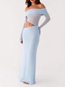 Women's Summer Hollow One Shoulder Sexy Long Dress - Blue - View 3