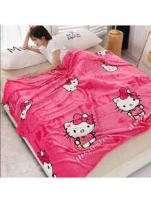 Sanrio 1pc / Sanrio Comfortably On A Warm And Cozy Cartoon Blanket With Cute Hello Kitty Designs On It. This Soft And Supple Flannel Top Will Keep You Comfortable And Cozy. Suitable For Sofas, Beds, And Office Napping - Modern Knitted Design, Ultra Soft Home, Picnic, And Travel Blankets - All Season Comfortable Personalized Blankets