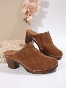 1. 优雅女士新款高跟鞋，时尚百搭穆勒拖鞋，适合日常休闲穿着及各种场合，女士厚底高跟鞋 - 棕色 - 查看 3