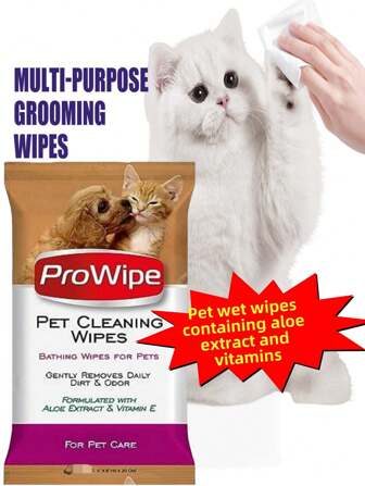 ProWipe doekjes voor huisdieren, doekjes voor honden en katten, doekjes voor huisdieren met aloë-extract en vitaminen, perfect als oog- en oordoekjes, voor billen, geschikt voor puppy's, kittens, honden en katten, 1 verpakking