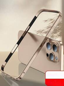 1 pieza Funda de teléfono de metal chapado con marco de lujo, respirable, compatible con iPhone 16, 15, 14, 13 Pro Max, cubierta industrial fresca y minimalista