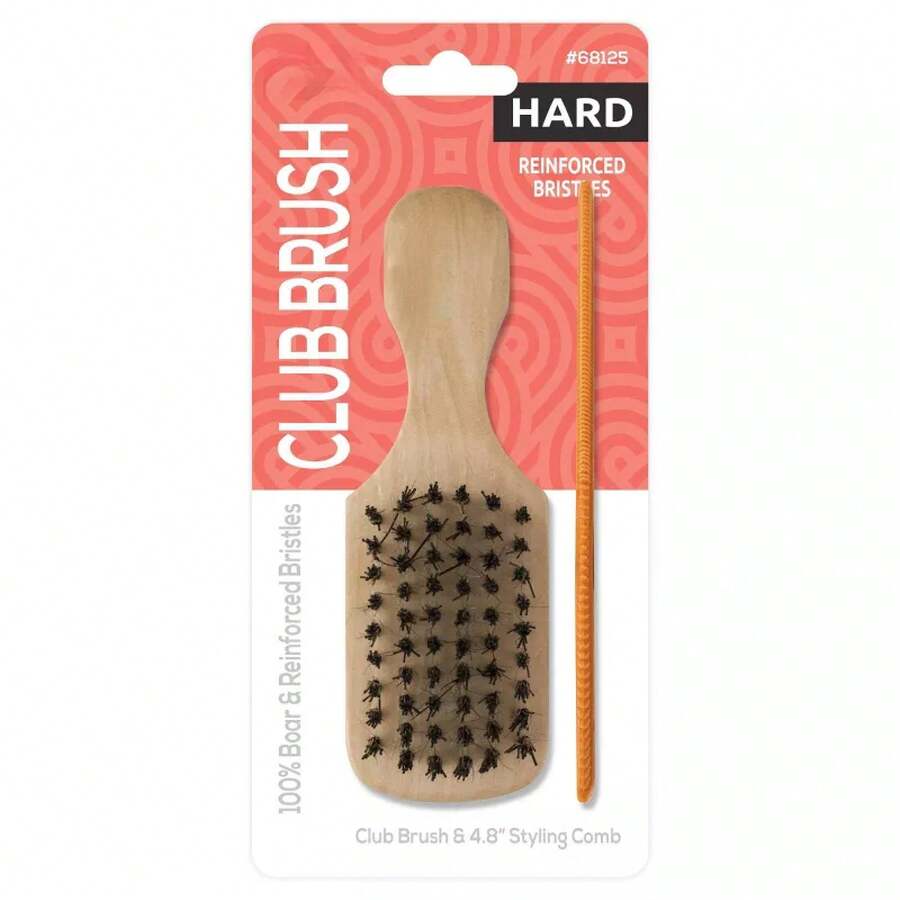 Mhaidaz  Hard Mini Wooden Club Hair Brush With Comb - Brown