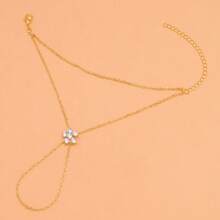 Pulseira de cristal dourado com flor, ajustável, estilo boêmio, com corrente, para mulheres, joia de noiva elegante e sofisticada, acessório versátil para o dia a dia, presente estilo praia