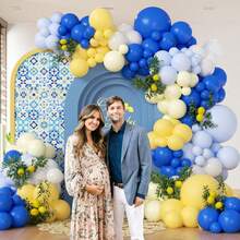 136pcs Lemon Balloon Garland Arch Set, Including Yellow, Blue And White Latex Balloons, Very Suitable For Birthday Party Decorations, Baby Showers, Bridal Parties, First Birthday Parties And Other Party Decorations. - Multicolor - View 7