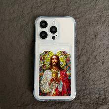 Funda para teléfono con diseño de tarjeta de Jesús, compatible con phone 16 Plus, 13 Pro Max, 12, 11, 15 y 14 (modelos femeninos), silicona suave, protección anticaídas, estilo influencer, adorable y protectora - Blanco - Ver 1