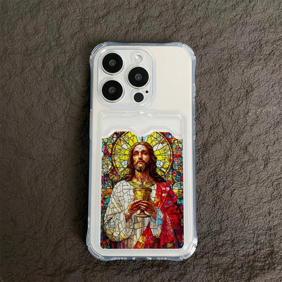 Funda para teléfono con diseño de tarjeta de Jesús, compatible con phone 16 Plus, 13 Pro Max, 12, 11, 15 y 14 (modelos femeninos), silicona suave, protección anticaídas, estilo influencer, adorable y protectora - Blanco - Ver 1