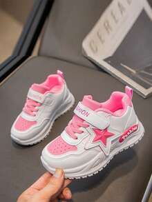 1 双男女儿童休闲平底鞋，儿童软底可爱星星设计透气运动跑步鞋，适合所有季节的多功能时尚鞋 - 粉色 - 查看 5