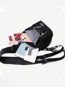Double Zipper Messenger Bag For Men And Women, Black Cat Pattern Funny Design, Mini Chest Bag, Multiple Colors To Choose From, Multifunctional Chest Bag, Large Capacity Simple Casual Shoulder Bag, Suitable For Men And Women, Suitable For Daily Use, Outdoor Activities, Travel, Hiking, Portable, Ideal Choice For Gift Giving, Girlfriend Gift, Perfect Gift For Mom,Back To School Necessary - Multicolor - View 11