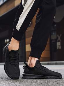 Men's Low-Top Breathable, Lightweight, Non-Slip, Wear-Resistant, Outdoor, Four Seasons Fashion All-Match Men's Shoes Running Shoes Sports Shoes - 黑色 - 查看 4