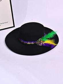 1 件男女通用纯色圆顶平檐帽，带链条，紫绿色，适用于狂欢派对、化妆舞会、活动、郊游、聚会、约会、拍照、四季高顶礼帽