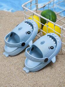 1 par de tamancos infantis unissex de verão com estampa de tubarão, bico fechado, antiderrapantes, para uso interno e externo, sandálias fofas e confortáveis. - Baby Azul - Ver 5