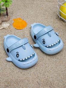 1 Pair Shark Design Breathable Clogs Sandals, Suitable For Indoor & Outdoor Wear, Children Casual Anti-Slip Comfortable Slippers - Blue - View 1