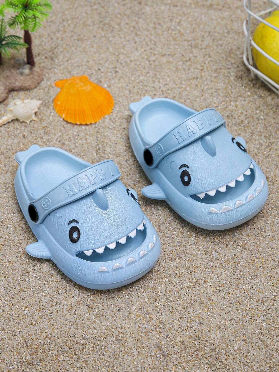 1 Pair Shark Design Breathable Clogs Sandals, Suitable For Indoor & Outdoor Wear, Children Casual Anti-Slip Comfortable Slippers - Blue - View 1