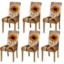 1pc/2pcs/4pcs/6pcs Creative Multi-Color Sunflower Print Home Decorative Chair Cover, Full Coverage High Stretch Slipcover, Dirt-Resistant And Anti-Fouling Chair Protector For Home, Seasonal Decor