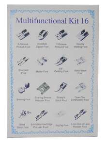 16 Peças Conjunto de Acessórios de Pé Calcador Multifuncional para Máquina de Costura, Inclui Bainha, Encadernador, Botão, Bordado, Pés para Casear, Uso Doméstico