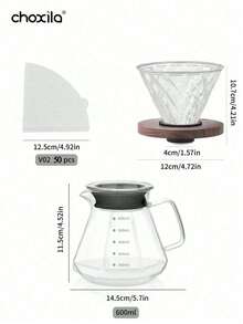 choxila 1pc 600ml Size 02 Pour Over Coffee Set - Glass Carafe & Dripper With Wood Stand, Complete Brewing Kit For Home/Office/Gifting - Transparent - View 9