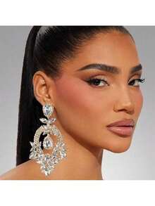 Costume Silver Large Rhinestone Earrings Dangling Bling Oversized Statement Earrings For Women Formal - 金色 - 查看 4