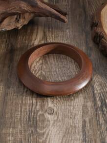 1pc New Chinese Style Retro Wood Artistic Peace Bangle, High-End Simple Niche Solid Wood Plain Bracelet Accessory