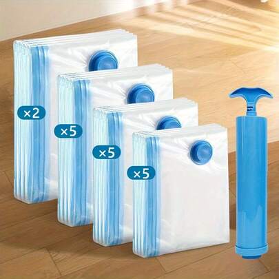 5 件套真空压缩袋，适用于存放衣服、衬衫、毛衣 - 多种尺寸，带手动泵，耐用真空压缩袋，塑料材质，矩形设计，宿舍多功能搬运和整理解决方案，紧凑型家居必需品，节省空间的袋子