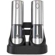 电动盐和胡椒研磨器套装，带充电底座，可充电胡椒研磨器，95毫升大容量，白色LED灯，研磨粗细可调，是家庭和厨房的理想之选。