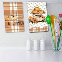 2 件/套南瓜水彩条纹图案洗碗巾，农舍风格厨房洗碗布，家居装饰和浴室/厨房用品浴室厨房装饰洗碗布厨房毛巾