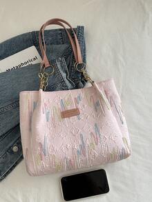 女大容量托特包，2024新款休闲百搭手提包，韩版时尚格纹单肩通勤包